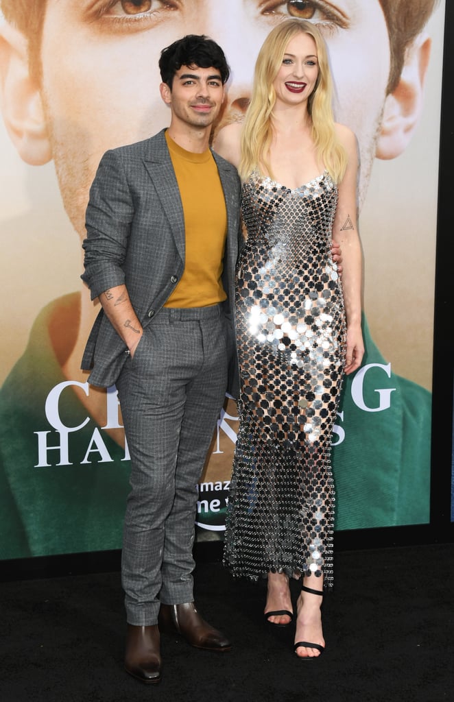 Sophie Turner Silver Chainmail Dress With Joe Jonas