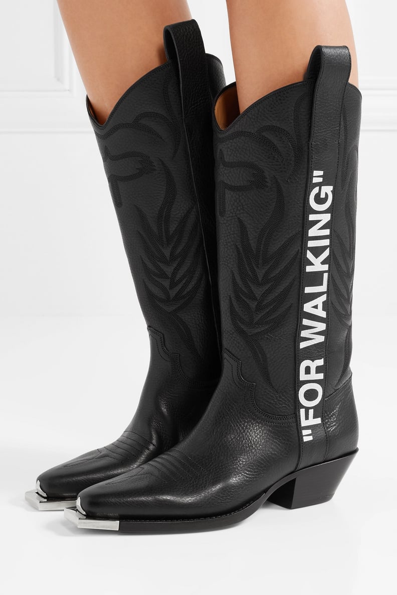 Off-White For Walking Embroidered Printed Textured Leather Knee Boots