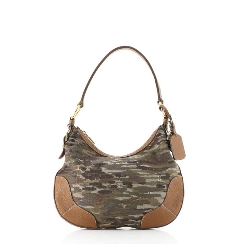 Prada Zip Hobo Camouflage Jacquard With Leather Medium Brown