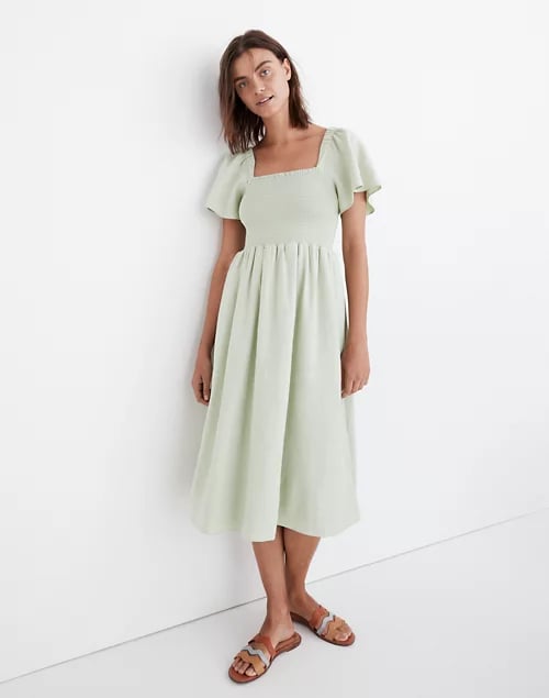 Madewell Linen-Blend Lucie Smocked Midi Dress