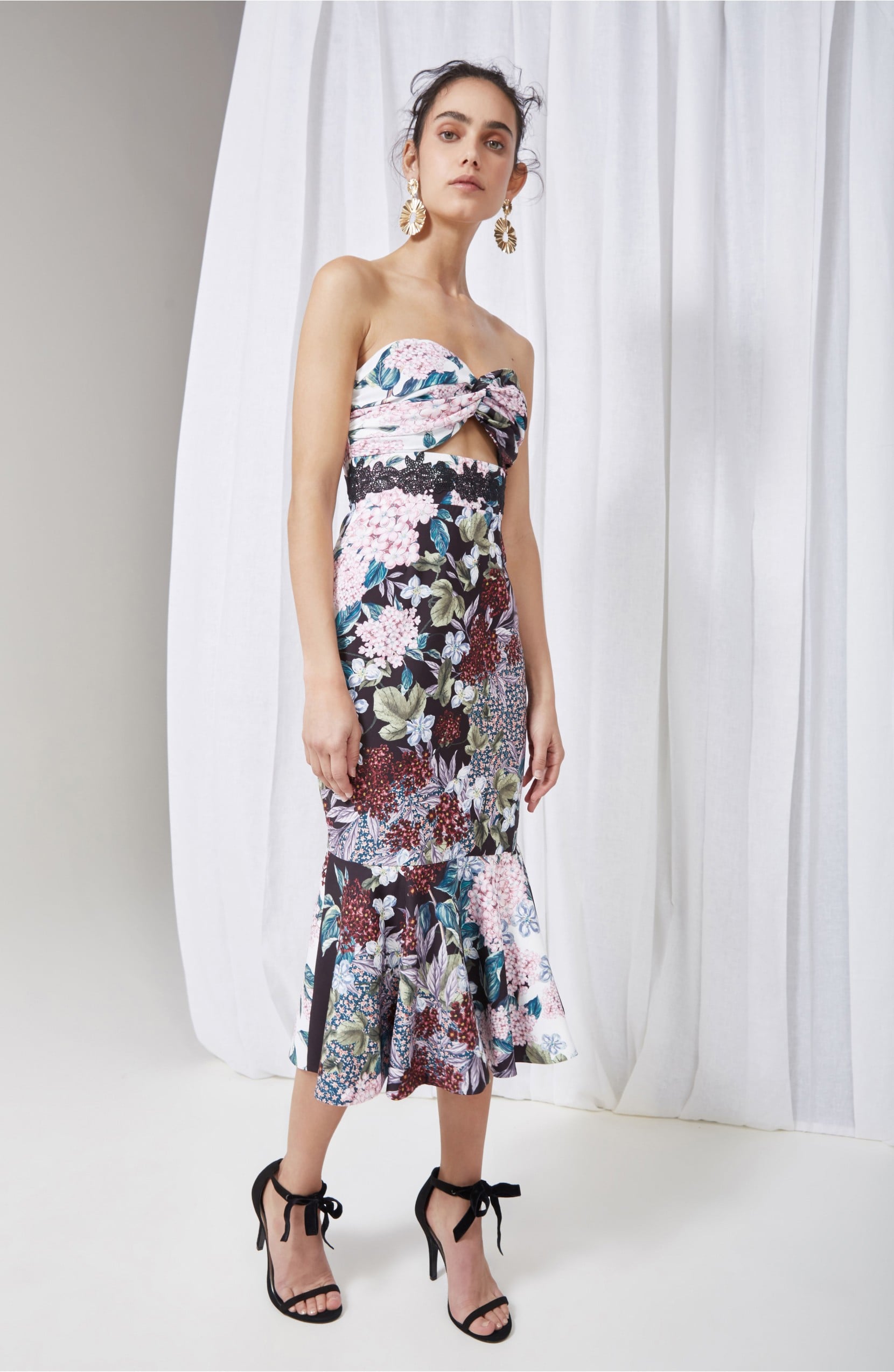 Label Floral Strapless Midi Dress ...