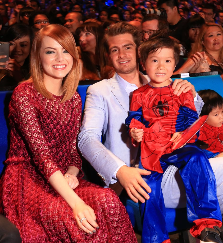 Andrew and Emma hung out with a young Spidey fan at an event in Singapore in March 2014.