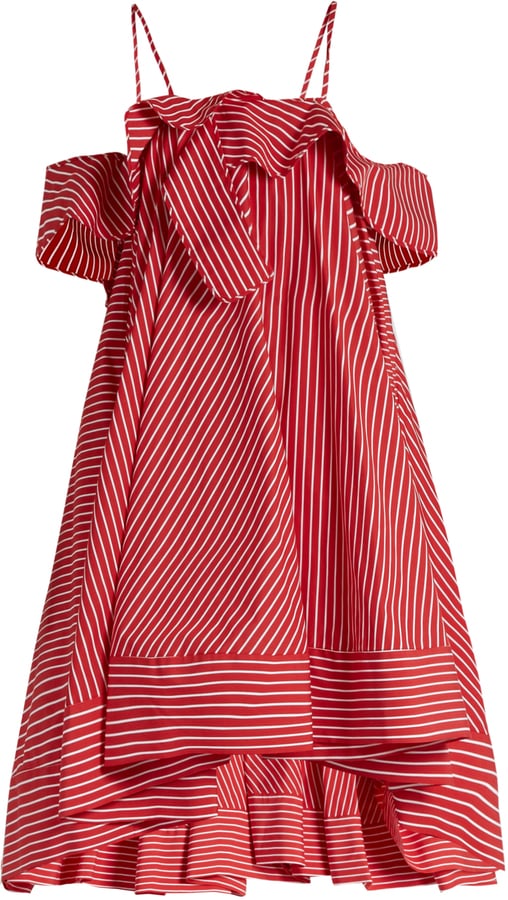 MSGM Open-Shoulder Striped Cotton Dress