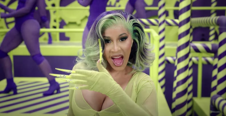 Cardi B's Purple-and-Green Bob With Lime-Embellished Nails
