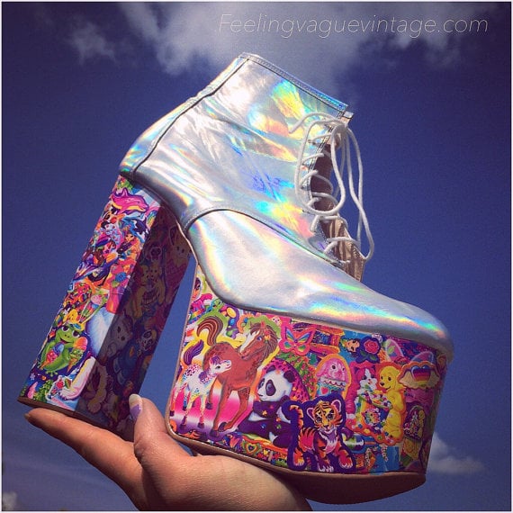 Lisa Frank Kawaii Glitter Hand Made Rainbow Platform Boots