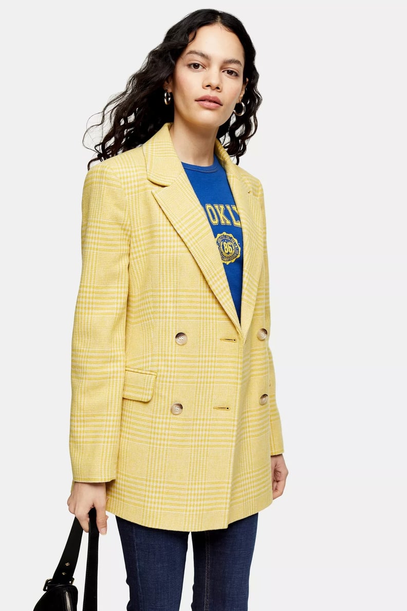 Topshop Yellow Check Double-Breasted Blazer