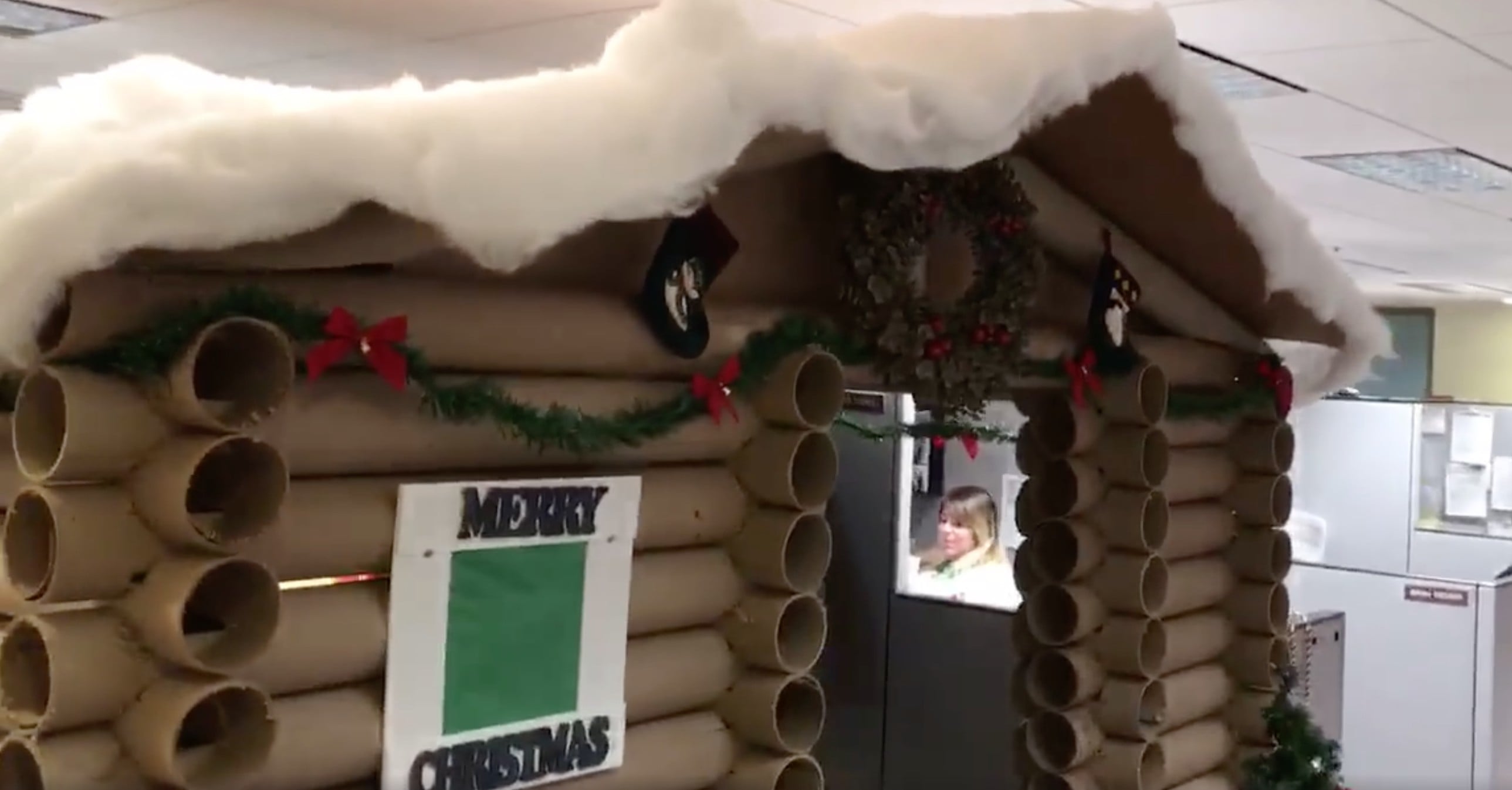 Woman Decorates Cubicle Like a Log Cabin POPSUGAR Smart Living