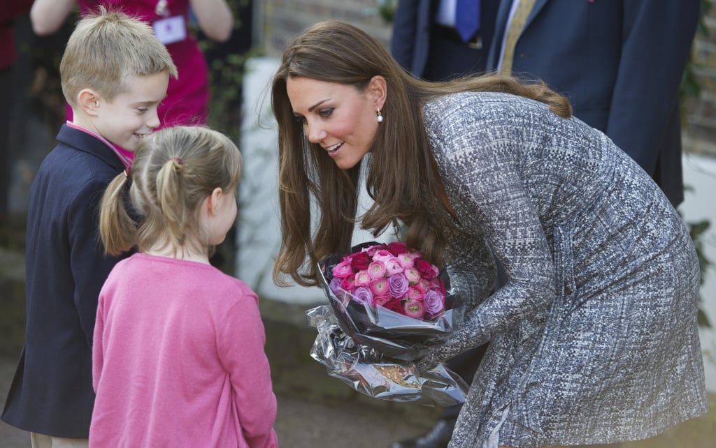 She bent down to say hello to a couple of children while visiting the Hope House charity in South London in February 2016. The all-female rehabilitation center is one of the projects run by Kate's patronage, Action on Addiction.