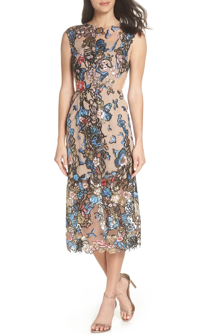 Bronx and Banco Bird of Paradise Sequin Embroidered Midi Dress | Queen ...