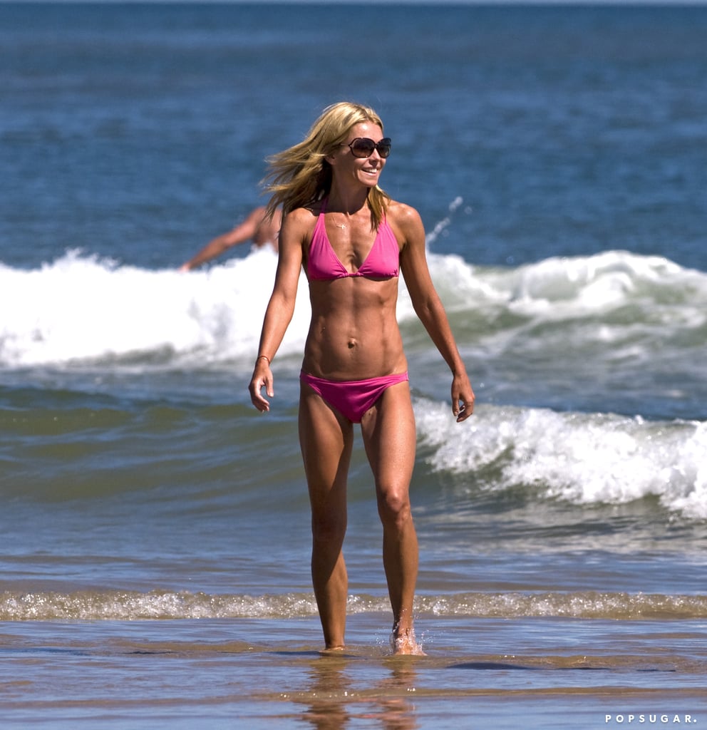 Kelly rocked a pink two-piece for a day in the Hamptons in August 2010.