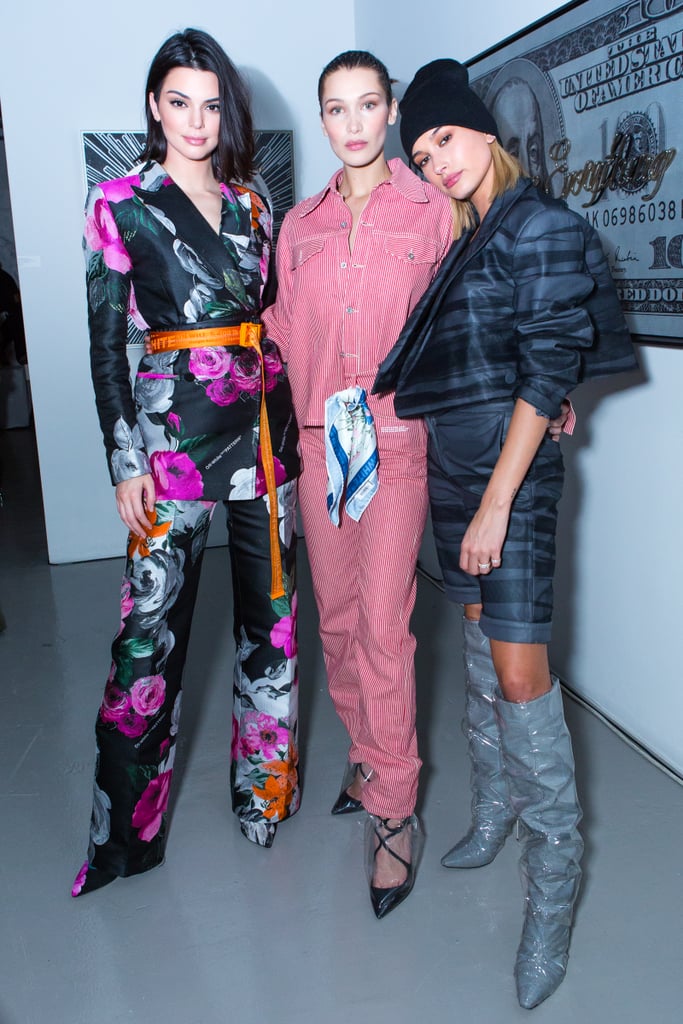 Kendall attended a dinner hosted by Sandra Choi and Virgil Abloh to celebrate the Off-White x Jimmy Choo collection. Models such as Bella Hadid and Hailey Baldwin showed up too, and many of them wore Spring 2018 runway looks. Kendall wore a floral suit with a statement-making Off-White belt, and she accessorized with Maria Tash earrings.