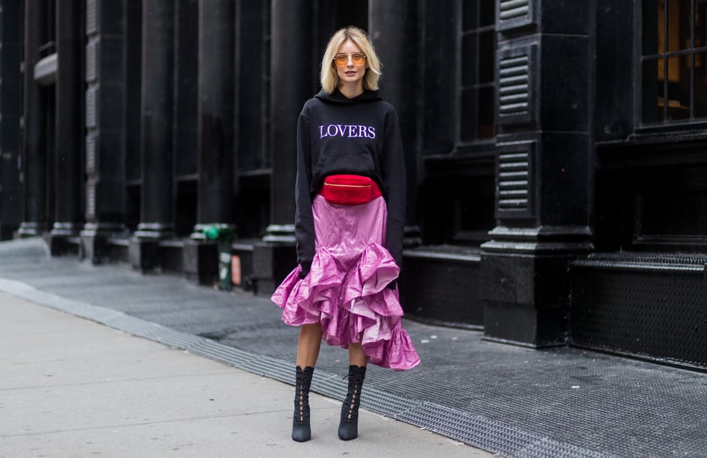 We love Lisa Hahnbück's unexpected red fanny pack that she cinched around her pink ruffled skirt. Talk about mastering the trend while also bringing back a nostalgic accessory.