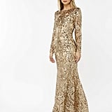 gold plunge sequin long sleeve bodycon dress