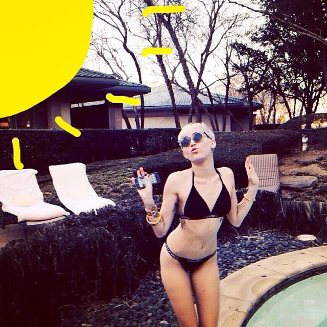 "Dallas hoes," Miley Cyrus captioned this pic of her in a bikini. And yes, that's a fake sun she drew, too.
Source: Instagram user mileycyrus
