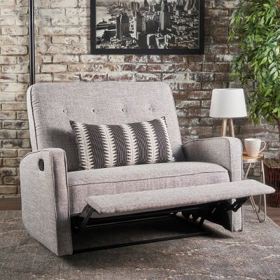 Christopher Knight Home Calliope Buttoned Fabric Reclining Loveseat (Light Gray Tweed)
