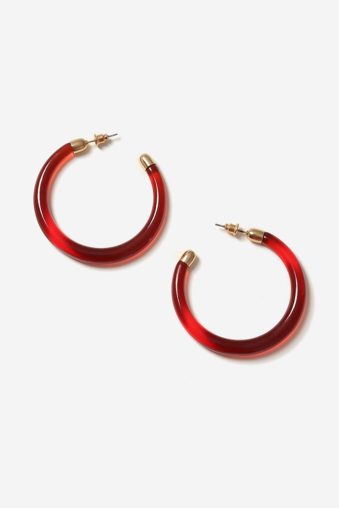 Topshop Red Hoop Earrings | Bella Hadid Wearing Blazer and Biker Shorts ...