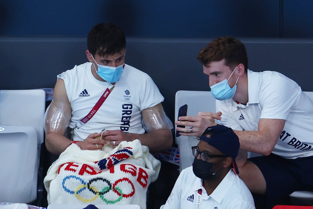 Tom Daley Seen Knitting in Stands at Tokyo Olympics | Photos