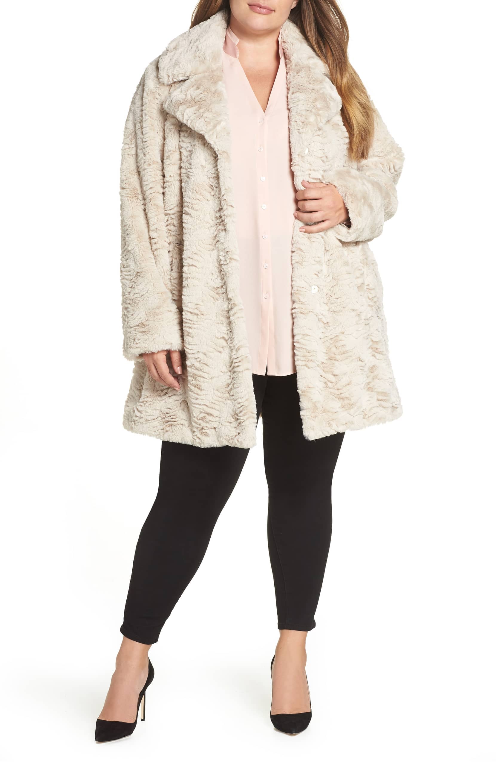 kenneth cole black faux fur coat