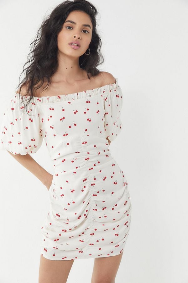 UO Ruched Off-The-Shoulder Mini Dress