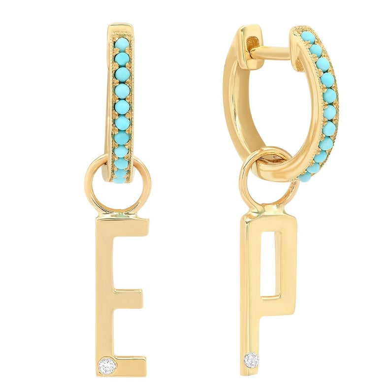 The Ashleigh Bergman Collective x Eden Presley Diamond Initial on Turquoise Huggie Earring