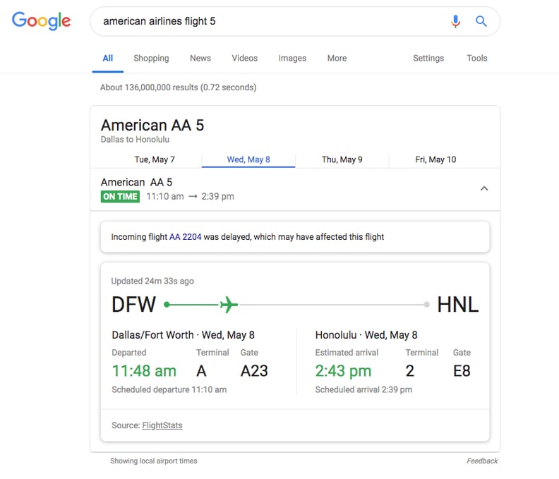 Type your flight info into Google search to see if it's on time.