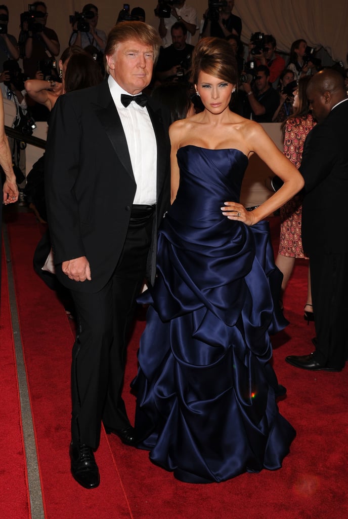 Melania's satin Christian Siriano dress came in a deep navy shade for the American Woman: Fashioning a National Identity Met Gala in 2010.