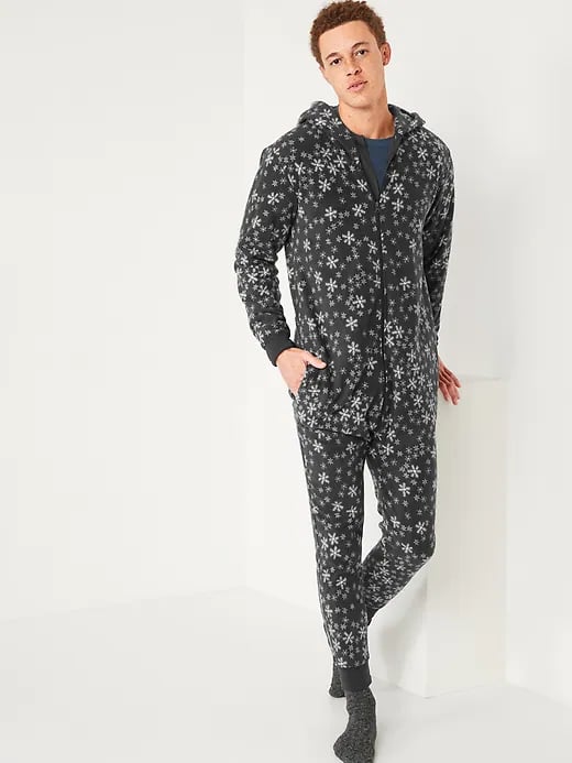 Old Navy Matching Printed Microfleece Hooded One-Piece Pajamas For Men