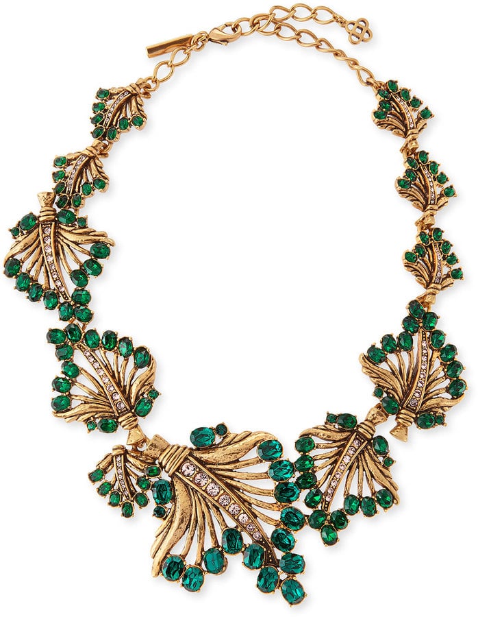 Oscar de la Renta Cutout Jeweled Leaf Necklace