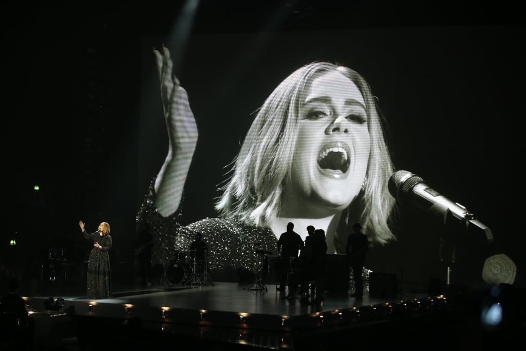 Her sheer beaded sleeves glittered as she performed "Hello."