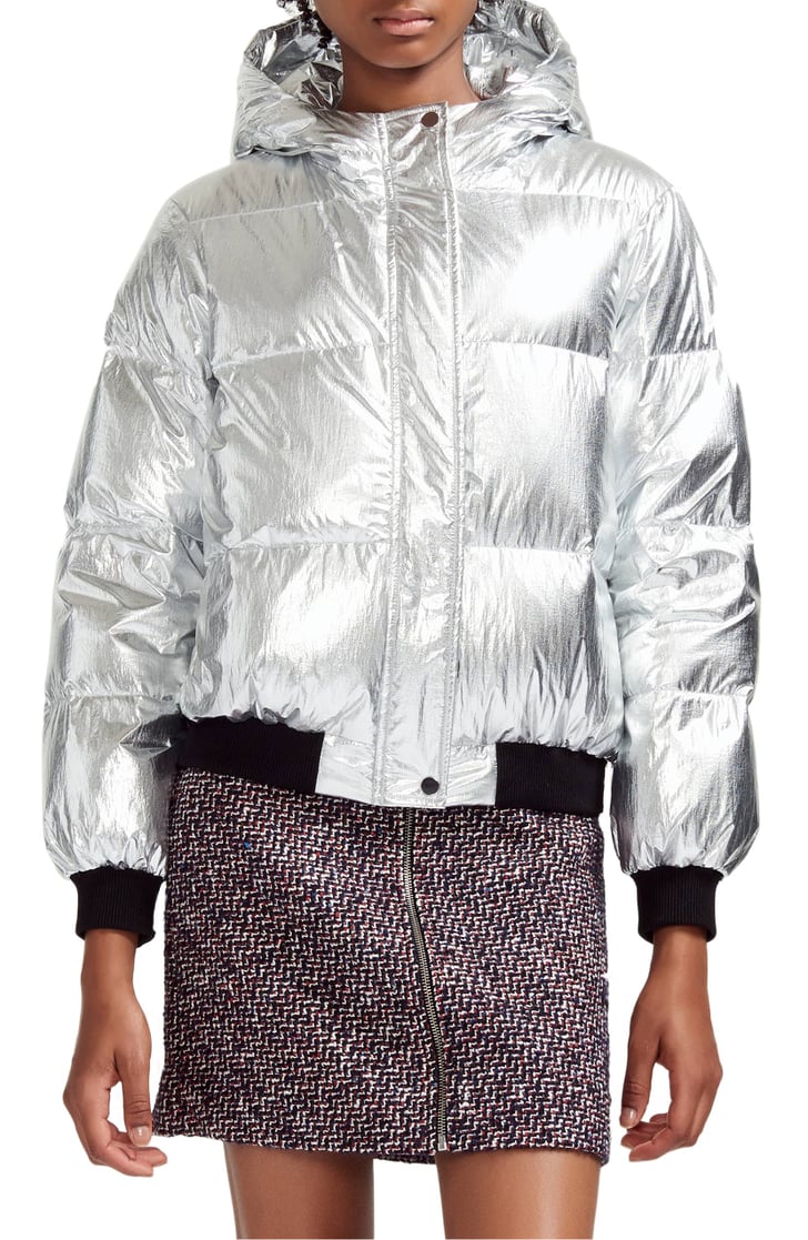 maje Hooded Metallic Puffer Jacket | Kourtney Kardashian Silver Bikini ...