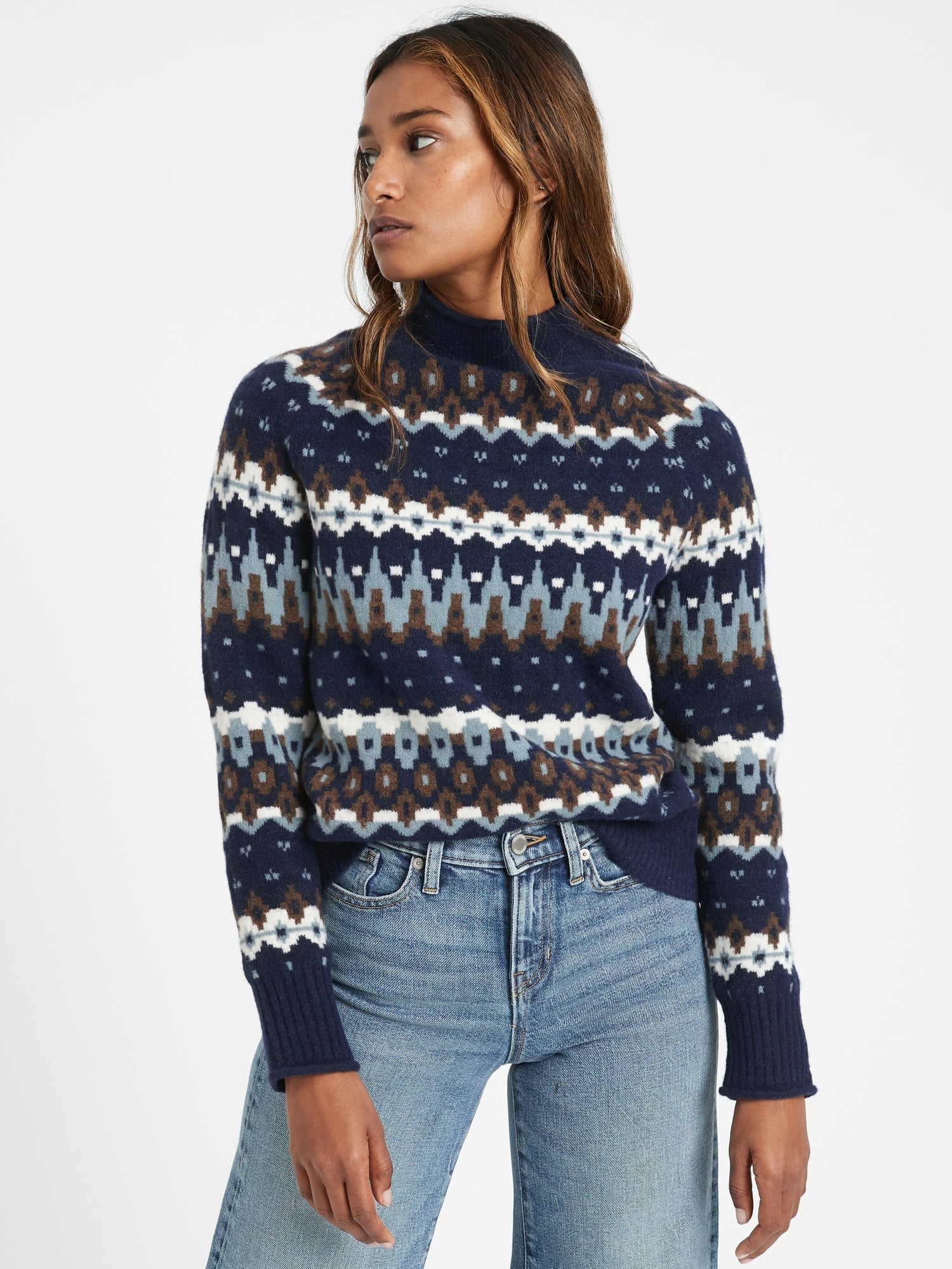 Fair isle mock best sale neck sweater