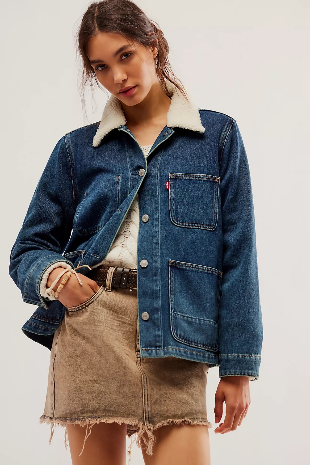 Free people shop denim sherpa jacket