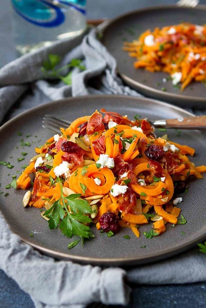 Sweet Potato Noodles With Prosciutto and Cranberries