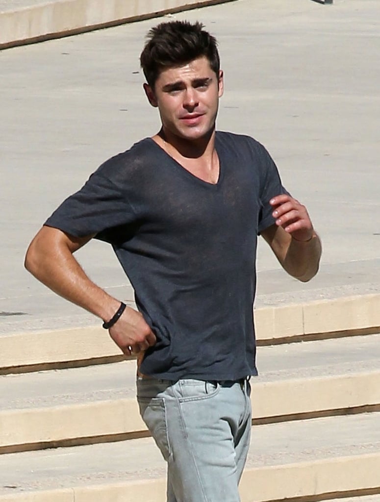 Zac Efron scored some sun while filming We Are Your Friends in LA on Saturday.