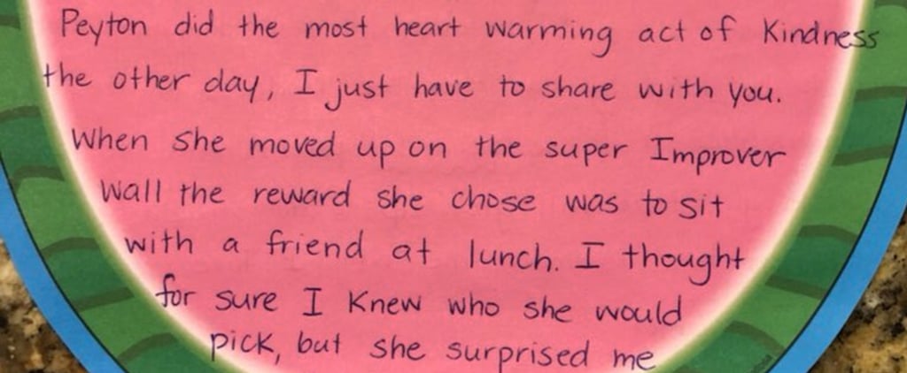 Kindergarten Teacher's Note to Parents About Kind Child