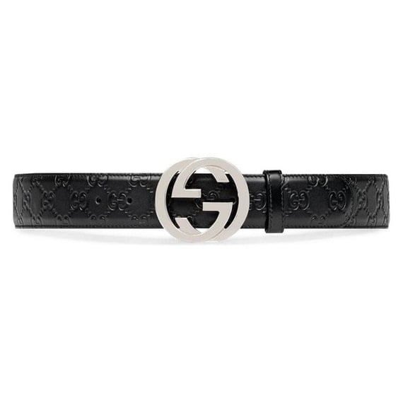 Gucci Black Signature Leather Interlocking Belt