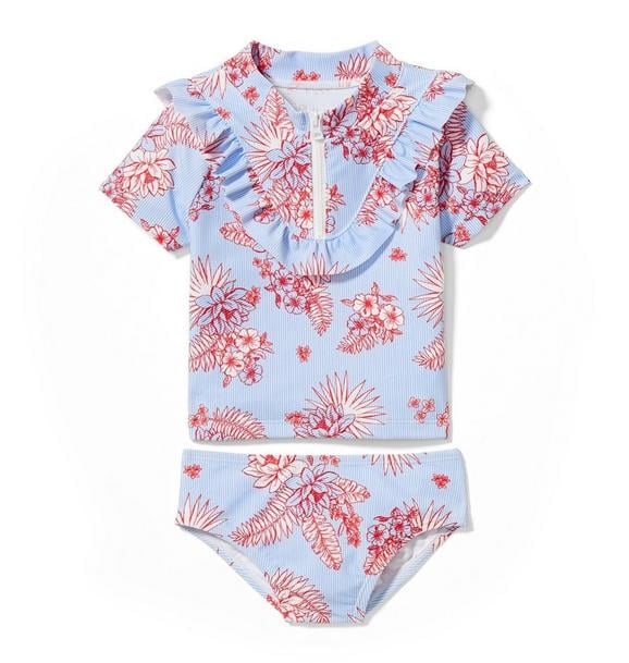 Girl Sky Blue Floral Stripe Floral Stripe Rash Guard Set by Janie and Jack