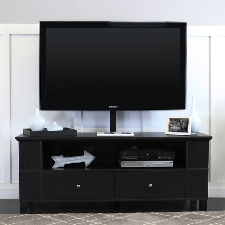 Walker Edison Black Wood TV Console With Mount and Multi Purpose Storage