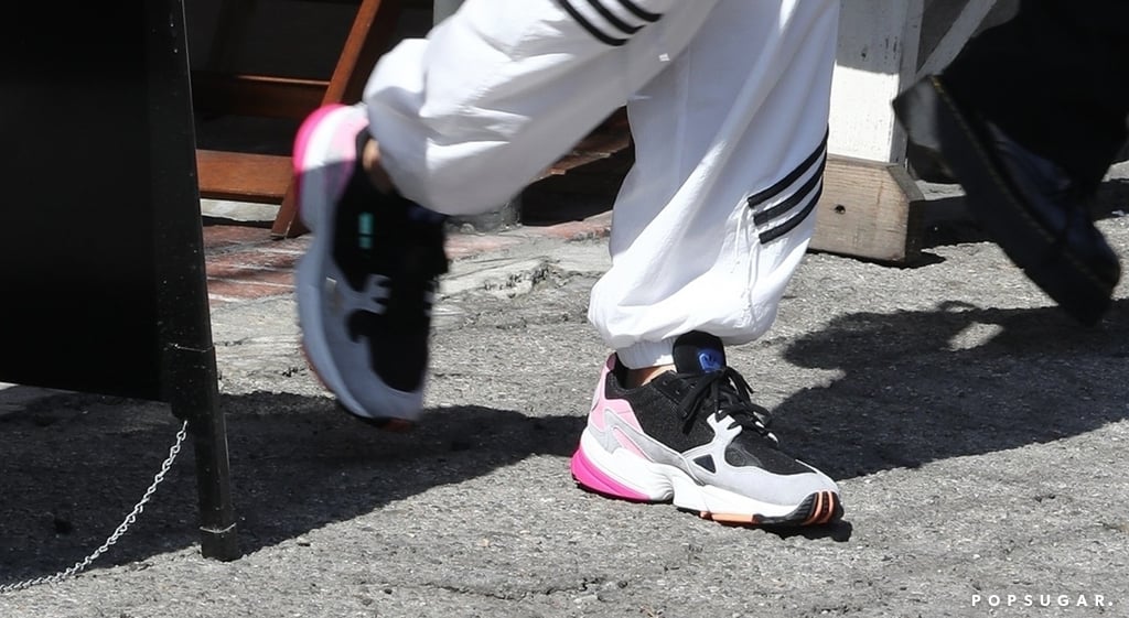 Kendall Jenner's White Crop Top and Adidas Track Pants