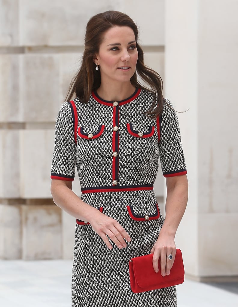 Kate Middleton's Gucci Tweed Mini Dress in Monochrome with Red Trim