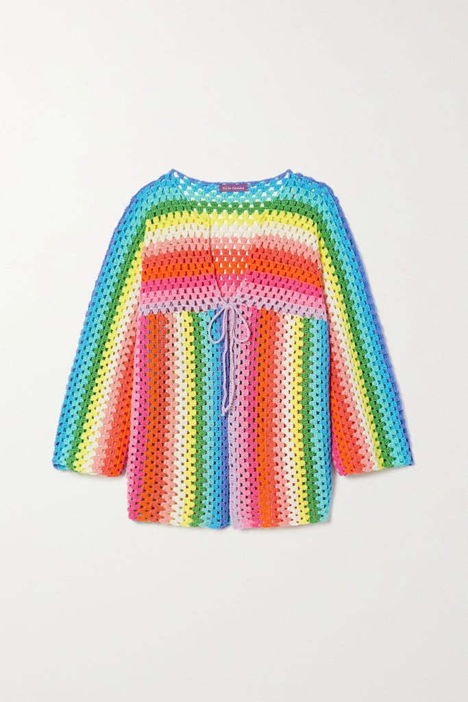 Rose Carmine Red Striped Crocheted Cotton Sweater | TikTok Users DIY