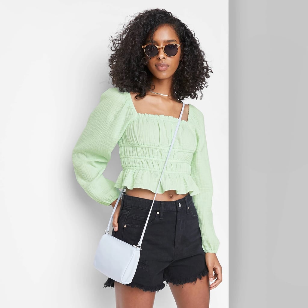 wild fable women's puff sleeve double ruched