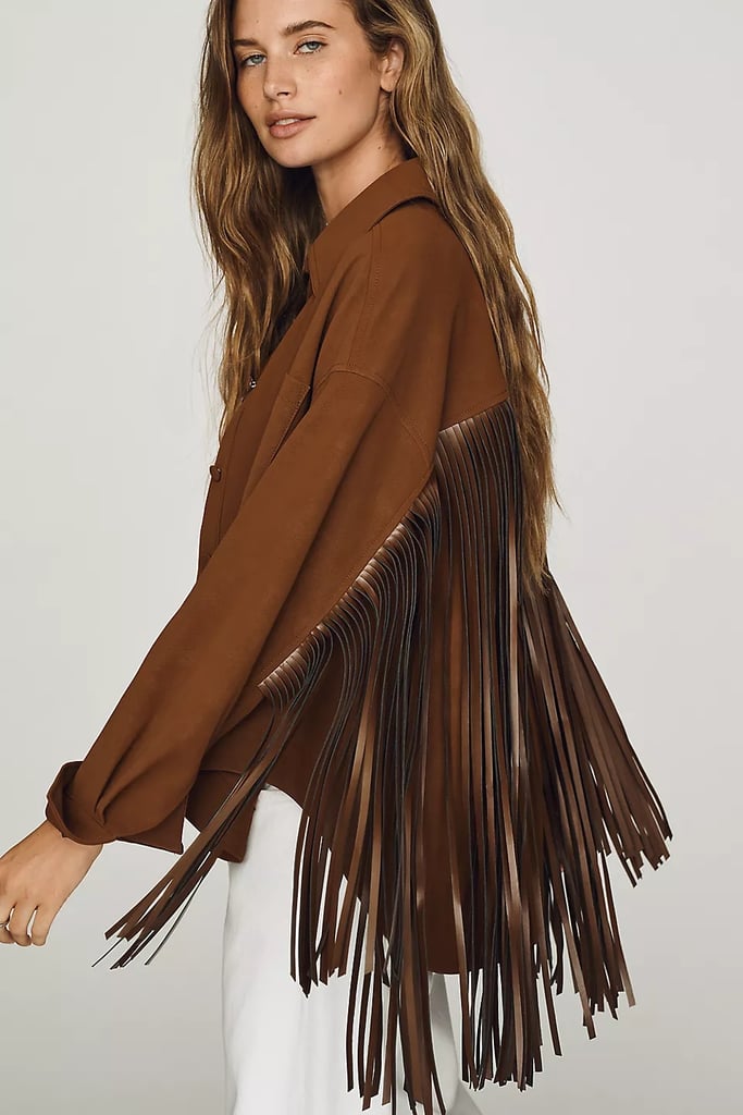Siempre Faux Suede Fringe Buttondown Shirt