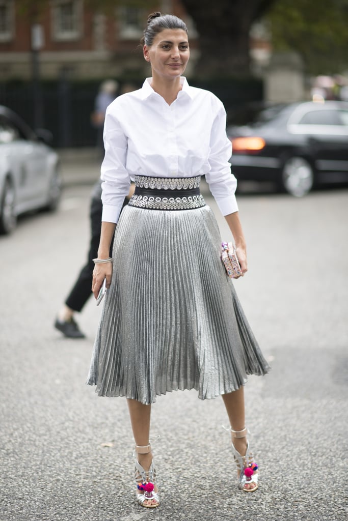 Tucked Tight Into High Waisted Pleated Midi Skirt