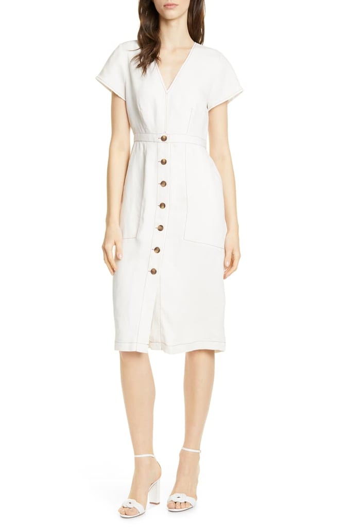 Dolan Rigby Topstitch Detail Button-Front Midi Dress