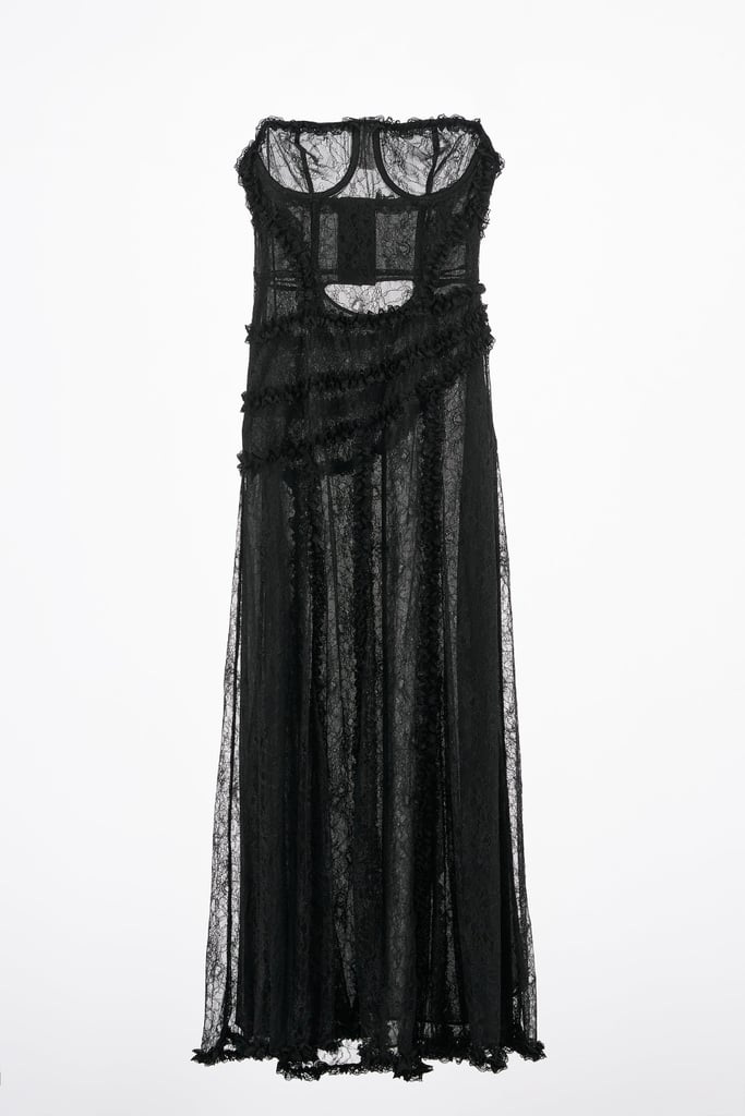 one sleeve lace prom dress One-Shoulder Long Prom Dress with Embroidered Corset Black / 10 main image 1