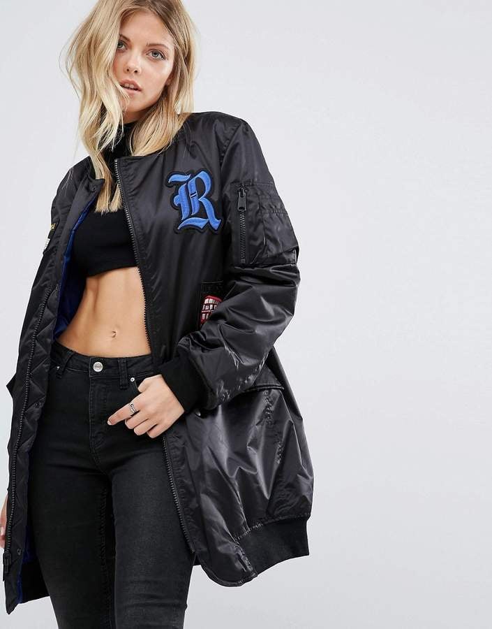 Replay Longline Bomber Jacket with Patch Detail
