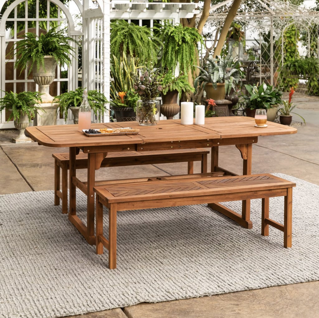 A Picnic Bench Set: Forest Gate Olive Outdoor Acacia Extendable Table Dining Set