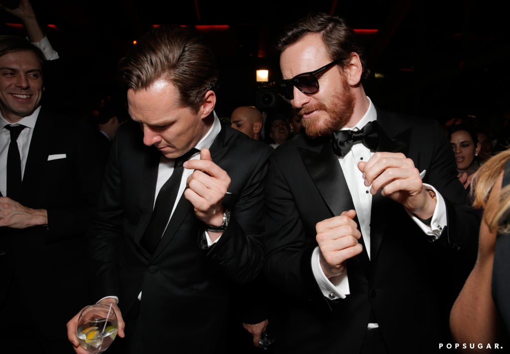 Benedict Cumberbatch got his groove on with Michael Fassbender at Fox's Golden Globes afterparty.