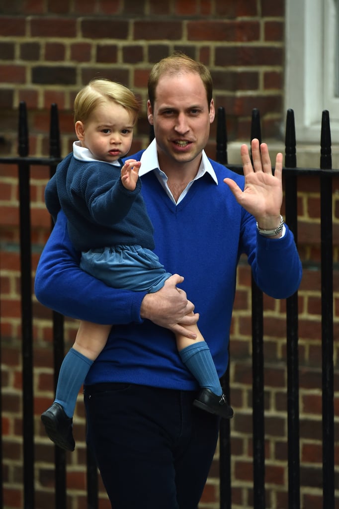 Prince William with George prior to introducing newborn Princess Charlotte to the world.